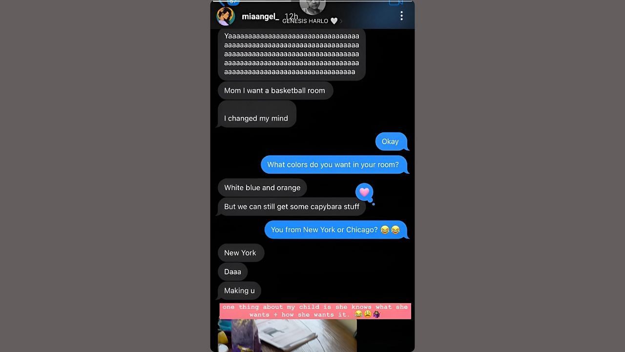 Genesis Harlow Anthony asks her mother for a basketball room. (Credits: @miaangel_/Instagram)